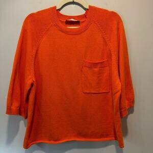 🍁Oui Viscose Cotton Blend‎ 3/4 Sleeve Crew Neck Sweater Top Orange Minimalist 8